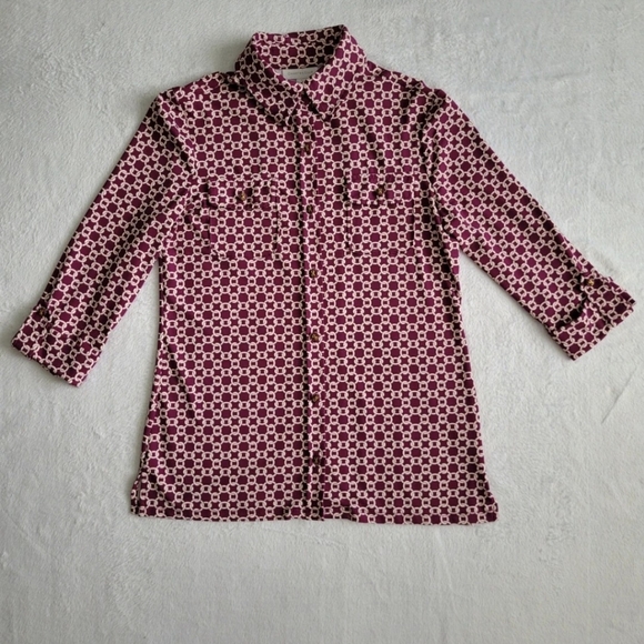 CharterClub 3/4 Sleeve Button-up Women's Blouse Burgundy Color SIZE S - Picture 2 of 15